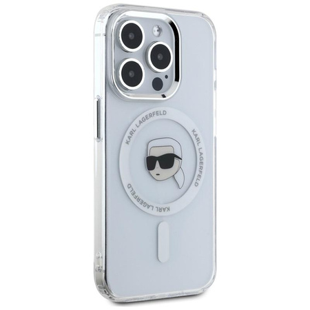 Karl Lagerfeld IML Metal Karl Head MagSafe - pouzdro pro iPhone 15 Pro Max (bílé)