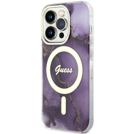 Guess Golden Marble MagSafe - iPhone 14 Pro Max Case (Purple)