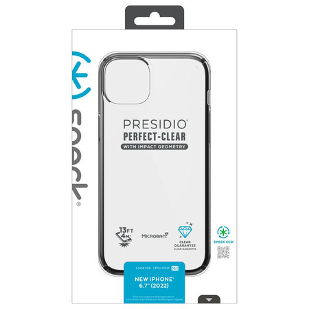 Speck Presidio Perfect-Clear with Impact Geometry - iPhone 14 Plus Case with MICROBAN Coating (Clear / Black)