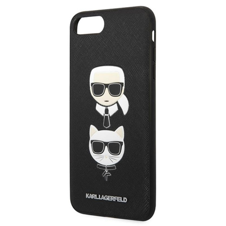 Karl Lagerfeld Saffiano Karl & Choupette Heads - Case for iPhone 8 Plus / 7 Plus (Black)