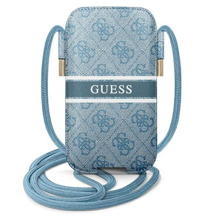 Pochette à rayures imprimées Guess 4G - S/M pochette pour téléphone max 6.1" (bleu)