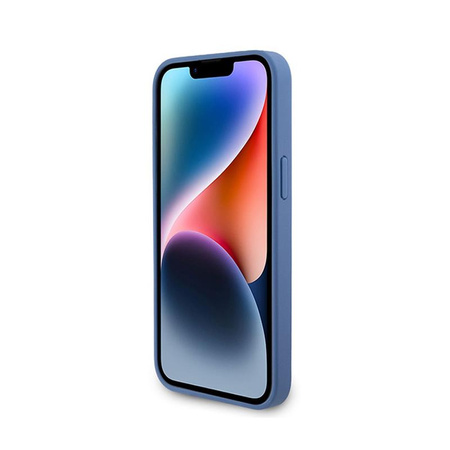 Kožené pouzdro Guess 4G Triangle Strass - iPhone 15 Pro Max (modré)