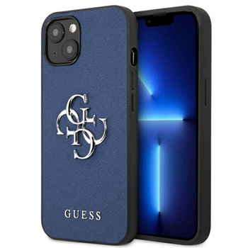 Guess Saffiano 4G Big Silver Logo - étui pour iPhone 13 mini (bleu)