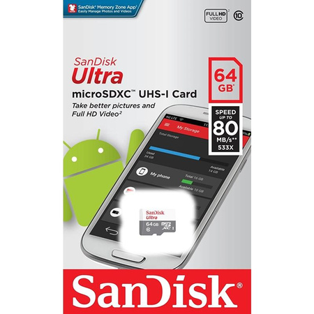 SanDisk Ultra microSDXC - 64 GB Class 10 UHS-I 100MB/s memóriakártya adapterrel
