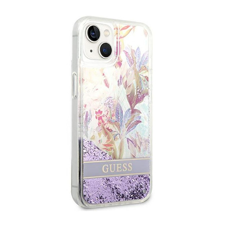 Guess Liquid Glitter Flower - pouzdro pro iPhone 14 Plus (fialové)