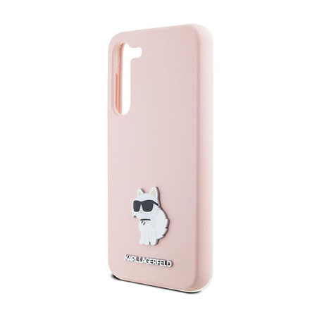 Karl Lagerfeld szilikon Choupette fém kitűző - Samsung Galaxy S24+ tok (rózsaszín)