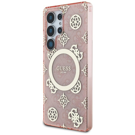 Guess 4G Background Gold Electroplated Peony Pattern MagSafe - Pouzdro pro Samsung Galaxy S25 Ultra (růžový)