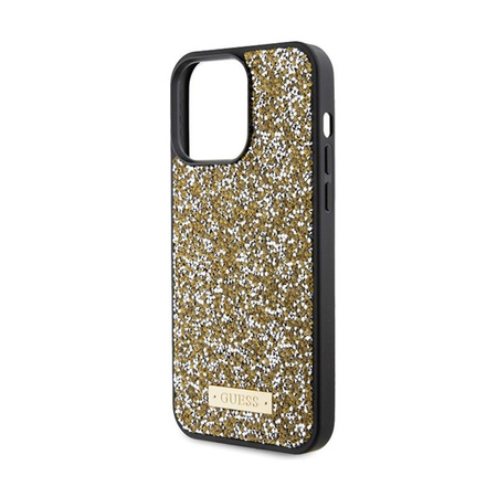 Guess Rhinestone Metal Logo - pouzdro pro iPhone 15 Pro (žluté)