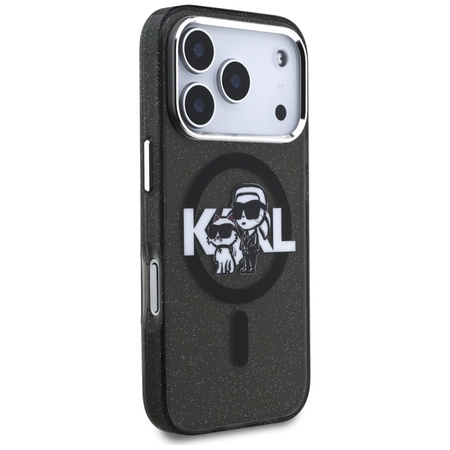 Karl Lagerfeld IML Glitter Karl & Choupette Sketch Logo MagSafe - iPhone 17 Pro Hülle (Schwarz)