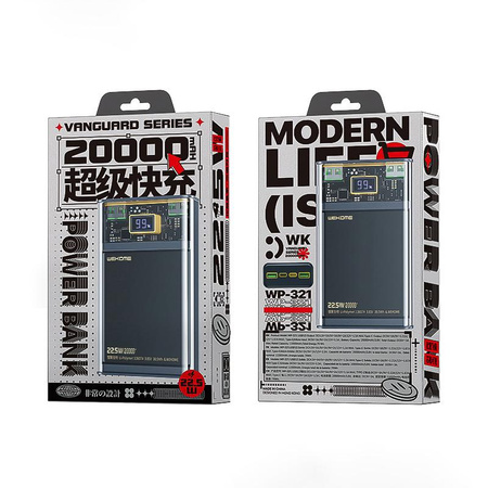 WEKOME WP-321 Vanguard Series - Power banka 20000 mAh Super Charging PD 20W + QC 22,5W (černá / průhledná)
