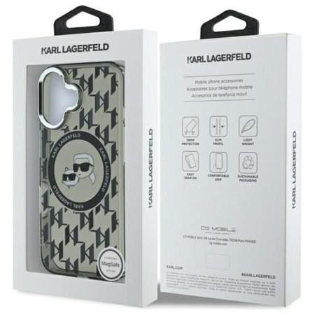 Karl Lagerfeld IML Monogram Karl & Choupette Head MagSafe - pouzdro na iPhone 16 (černé)