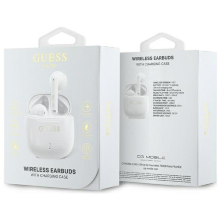 Guess Printed Classic Logo - TWS Casque Bluetooth + étui de chargement (blanc)