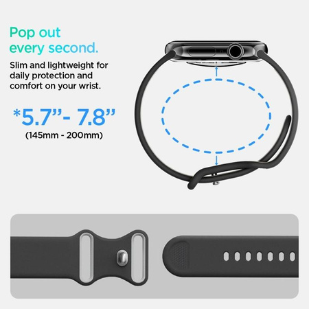 PASEK SILIKONOWY DO APPLE WATCH ULTRA SE 10 9 8 | 44 45 46 49 CZARNY SPIGEN