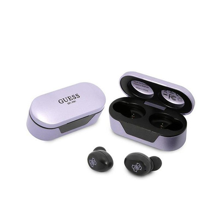 Guess True Wireless Earphones BT5.0 5H - TWS sluchátka + nabíjecí pouzdro (fialové)