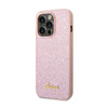 Guess Glitter Flakes Metal Logo Case - pouzdro pro iPhone 14 Pro (růžové)