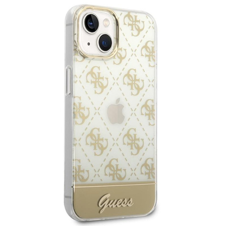 Guess 4G Stripe Script Logo Galvanizovaný vzor - pouzdro pro iPhone 14 Plus (zlaté)