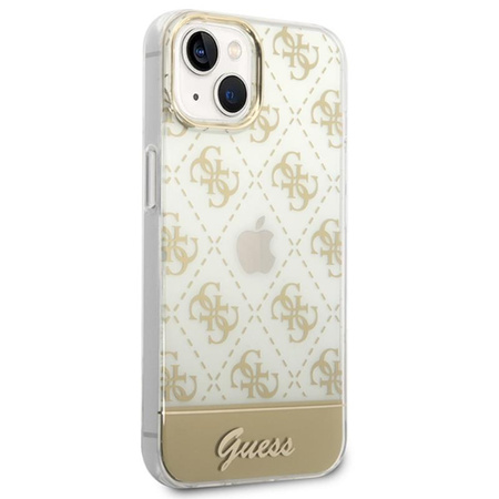 Guess 4G Stripe Script Logo Galvanisiertes Muster - Hülle für iPhone 14 Plus (Gold)