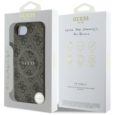 Guess 4G Ring Classic Logo MagSafe - pouzdro pro iPhone 16e (hnědé)