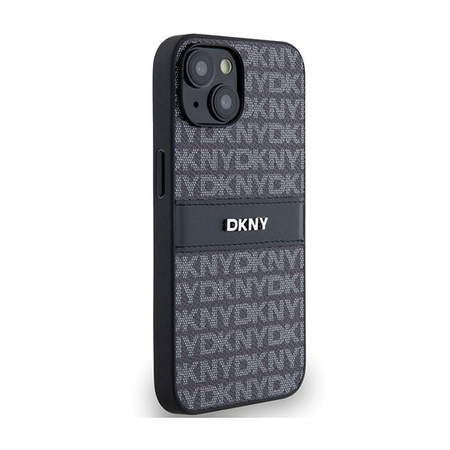 DKNY Leather Mono Stripe & Metal Logo - Coque pour iPhone 15 Plus / 14 Plus (noir)