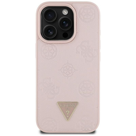 Guess Grained Hot Stamp Peony Triangle Logo MagSafe - Hülle für iPhone 16 Pro Max (rosa)