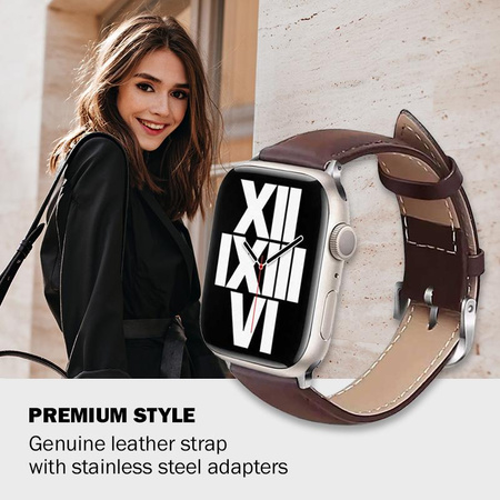 Crong Noble Band - řemínek z pravé kůže pro Apple Watch 44/45/46/49 mm (espresso)