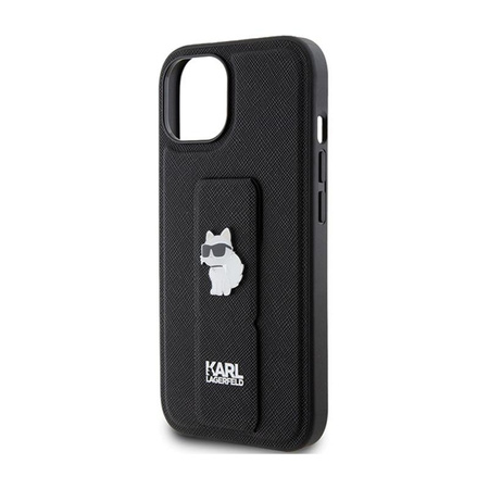 Karl Lagerfeld Gripstand Saffiano Choupette Pins - pouzdro na iPhone 15 (černé)