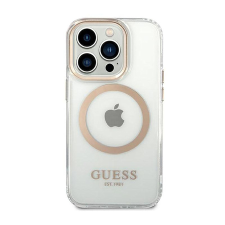 Guess Metal Outline Magsafe - pouzdro pro iPhone 14 Pro (průhledné / zlaté)