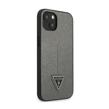 Pouzdro Guess Saffiano Triangle Logo - iPhone 14 Plus (stříbrné)