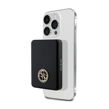 Guess 4G Strassed Metal Logo MagSafe - Power Bank 5000 mAh 15W MagSafe à induction (noir)