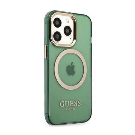 Guess Gold Outline Translucent MagSafe - iPhone 13 Pro Case (green)