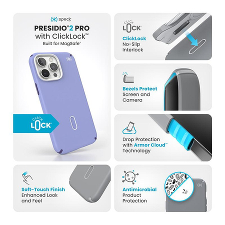 Speck Presidio2 Pro ClickLock & MagSafe - pouzdro pro iPhone 16 Pro Max (Future Lavender / Cassis Purple / White)