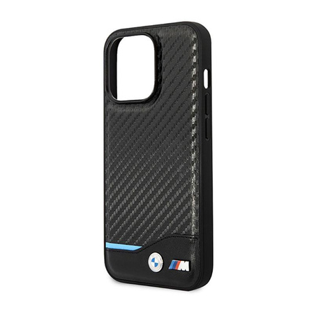 BMW Leather Carbon Blue Line MagSafe - étui pour iPhone 14 Pro (noir)