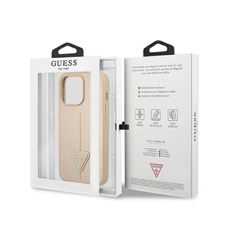 Guess Saffiano Triangle Logo Case - Case for iPhone 14 Pro (Beige)