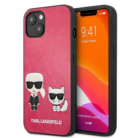 Karl Lagerfeld PU bőr Karl & Choupette dombornyomott - iPhone 13 Mini tok (fukszia)