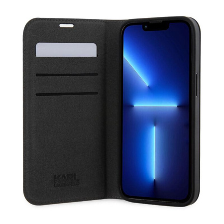 Karl Lagerfeld Booktype Saffiano Monogramm - iPhone 14 Pro Tasche (Schwarz)