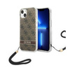 Guess 4G Print Cord - pouzdro se šňůrkou na iPhone 14 (hnědé)