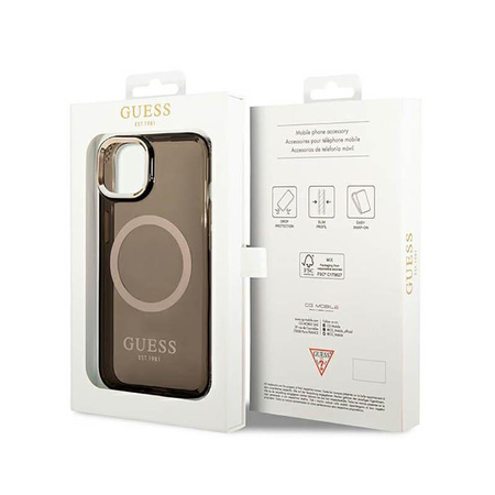 Guess Gold Outline Translucent MagSafe - Case for iPhone 14 Plus (Black)