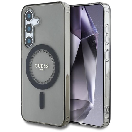 Guess Rhinestones imprimés Logo classique MagSafe - étui pour Samsung Galaxy S25 (noir)