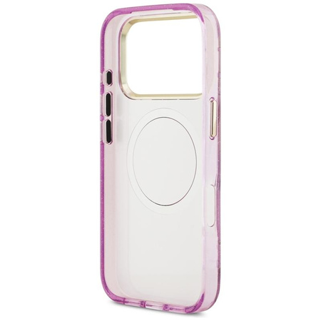 Guess IML Glitter Flowers Triangle MagSafe - Pouzdro iPhone 17 Pro (fialový)