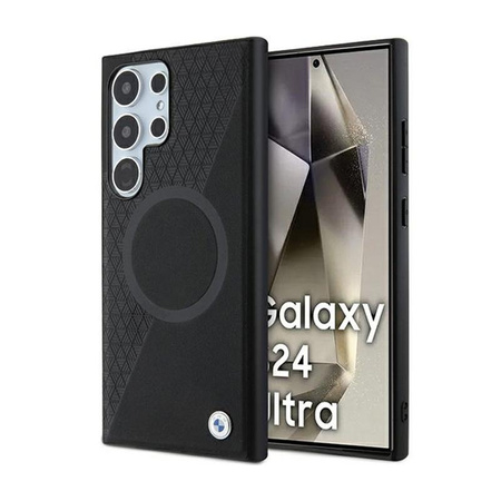 Kožené pouzdro BMW Half Textured & Circle MagSafe - Samsung Galaxy S24 Ultra (černé)
