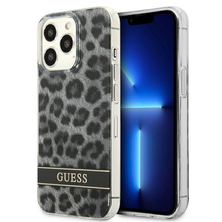 Guess Leopard Electro Stripe - pouzdro pro iPhone 13 Pro (šedé)