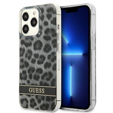 Guess Leopard Electro Stripe - iPhone 13 Pro Tasche (Grau)