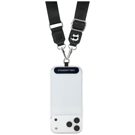 Karl Lagerfeld Universal Crossbody Strap Tether Patch Choupette Metal Logo - Univerzální popruh / šňůrka na telefon (černý)