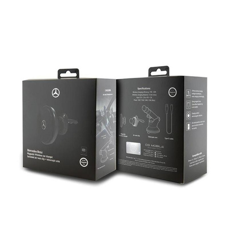 Mercedes Silver Star MagSafe - Mágneses autós tartó 15W vezeték nélküli töltéssel (fekete)