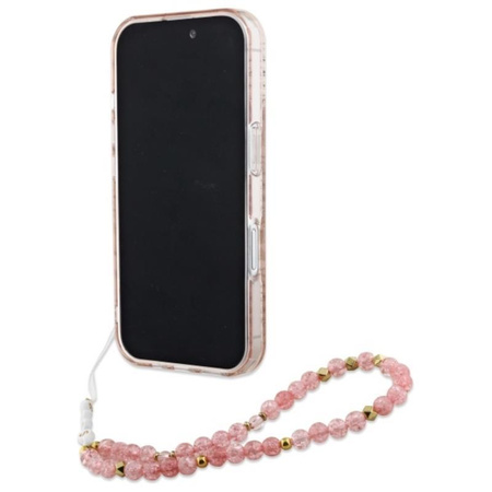Guess IML Flowers Allover Electro With Pearl Strap MagSafe - Case for iPhone 16 Plus (Pink)