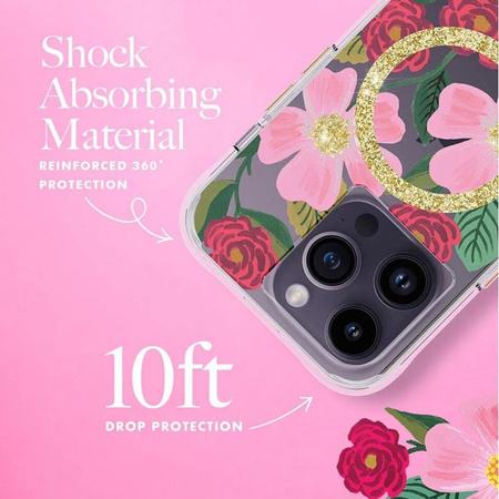 Rifle Paper Clear MagSafe - Pouzdro zdobené zlatem pro iPhone 14 Pro (Rose Garden)