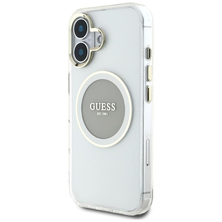 Guess IML Metal Coloured Circle Classic Logo MagSafe - pouzdro pro iPhone 16 (šedé)