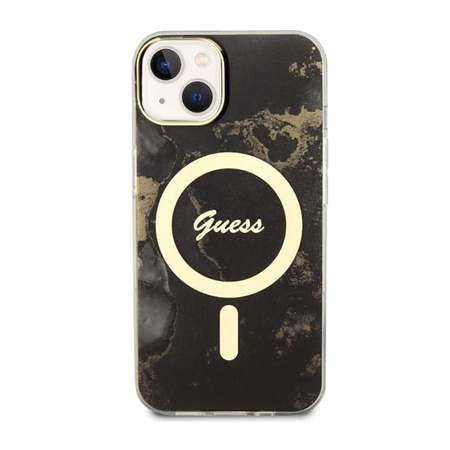 Guess Golden Marble MagSafe - Coque pour iPhone 14 Plus (Noir)