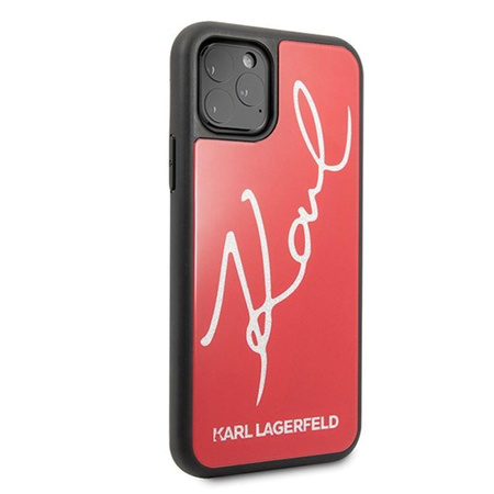 Karl Lagerfeld Double Layers Tempered Glass Glitter Signature Case - pouzdro pro iPhone 11 Pro Max (červené)