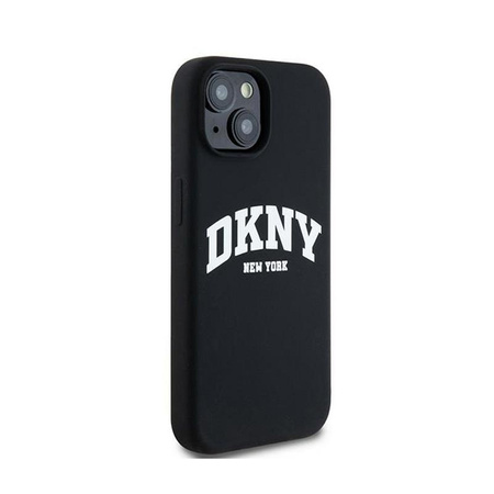 DKNY Liquid Silicone White Printed Logo MagSafe - Hülle für iPhone 14 / 15 / 13 (schwarz)